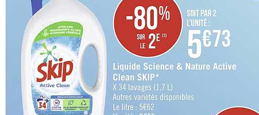 liquide science & nature skip active clean -80% sur le 2e