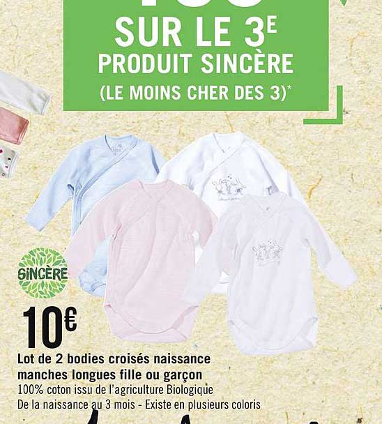 lot de 2 bodies croisés naissance manches longues fille ou garçon sincère
