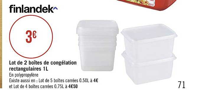 lot de 2 boîtes de congélation rectangulaires 1 litre finlandek