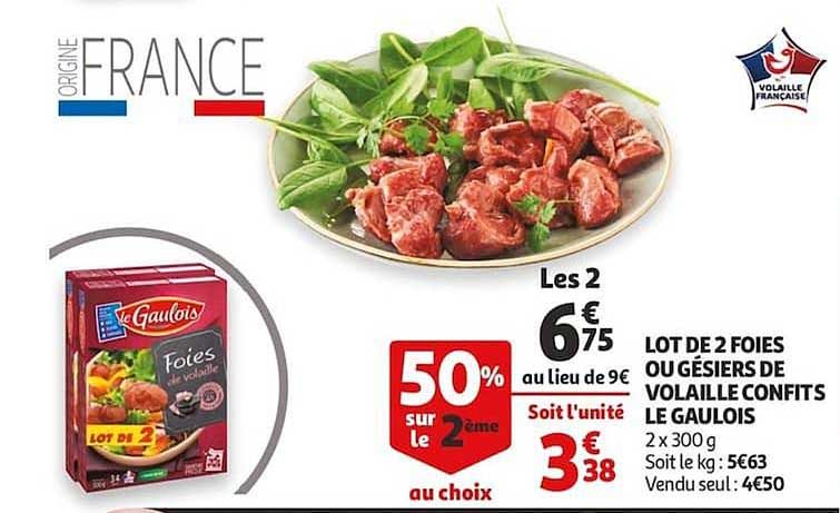 Lot De 2 Foies Ou Gésiers De Volaille Confits Le Gaulois 50% Sur Le 2e