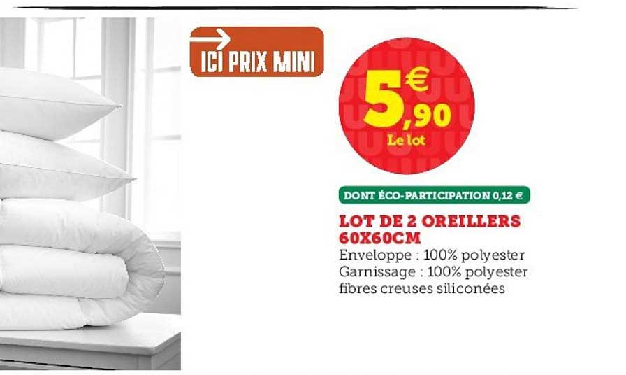 lot de 2 oreillers 60x60 cm