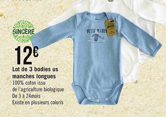 lot de 3 bodies us manches longues sincère