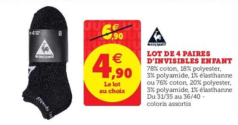 Lot De 4 Paires D Invisibles Enfant Coq Sportif