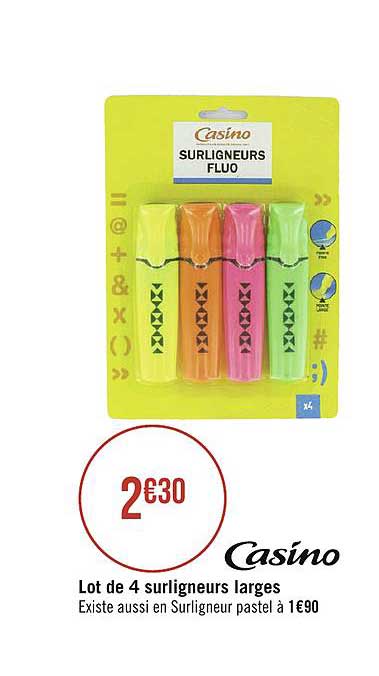 lot de 4 surligneurs larges casino