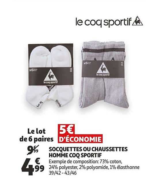 lot de 6 paires socquettes ou chaussettes homme coq sportif
