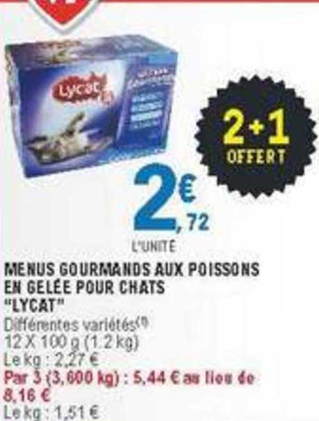 menus gourmands aux poissons en gelée pour chats lycat 2+1 offert