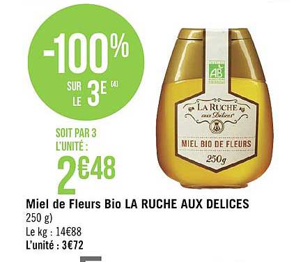 miel de fleurs bio la ruche aux délices -100% sur le 3e