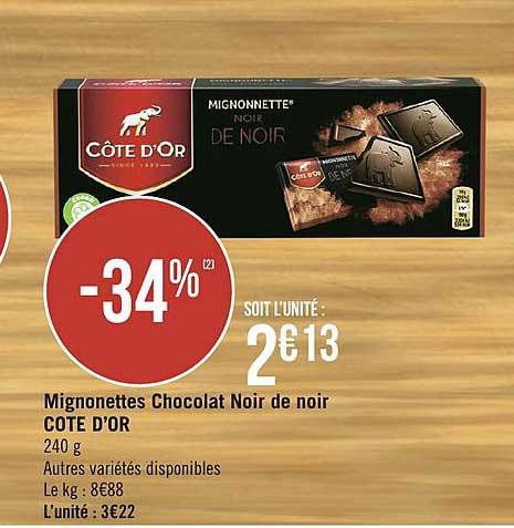 Mignonettes Chocolat Noir De Noir Côte D'or