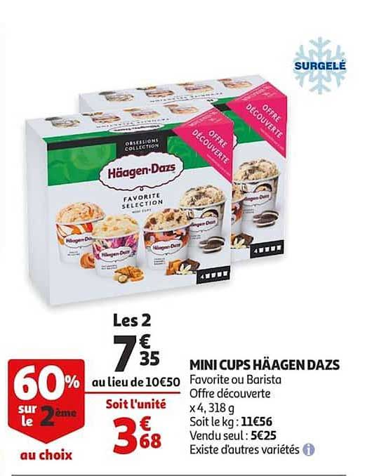 mini cups häagen dazs 60% sur le 2e