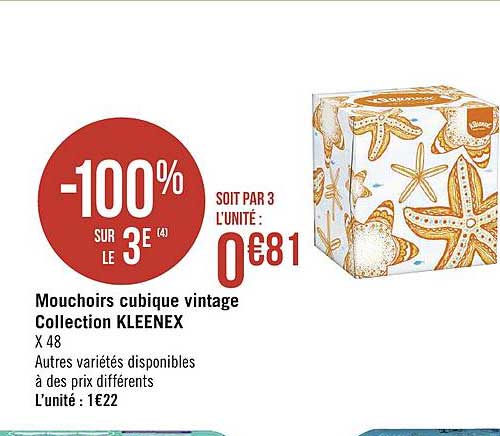 mouchoirs cubique vintage kleenex -100% sur le 3e