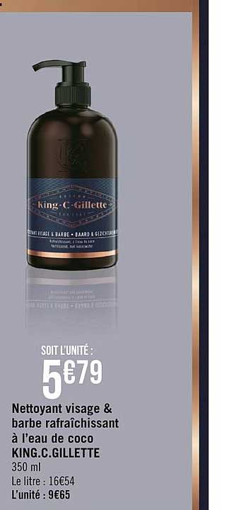 nettoyant visage & barbe rafraîchissant à l'eau de coco king.c.gillette