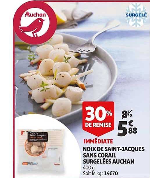 noix de saint jacques sans corail surgelées auchan 30% de remise immédiate