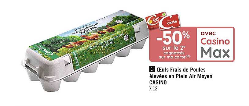 oeufs frais moyen de poules élevées en plein air casino