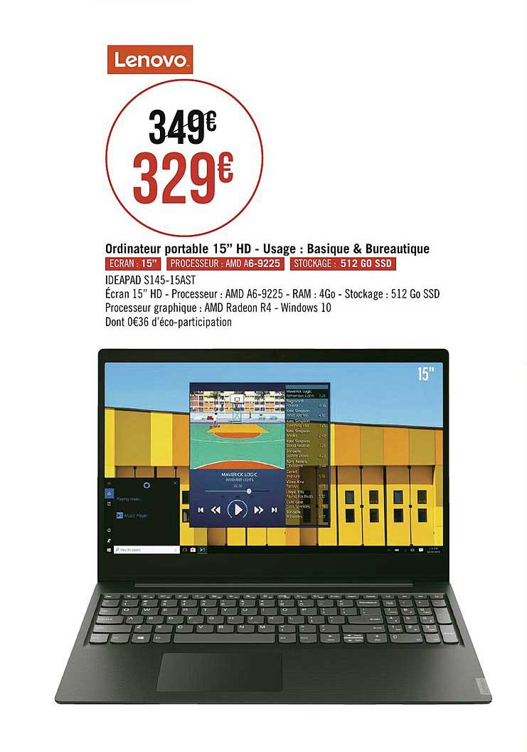 Ordinateur Portable 15" Hd Usage Basique & Bureautique Lenovo Ideapad S145 15ast