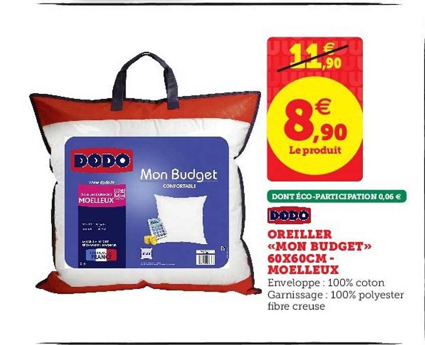 oreiller moelleux 60x60 cm mon budget  dodo