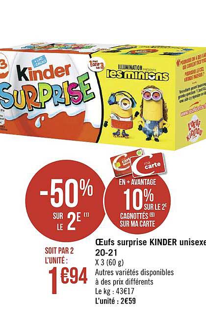 œufs surprise kinder unisexe -50% sur le 2e