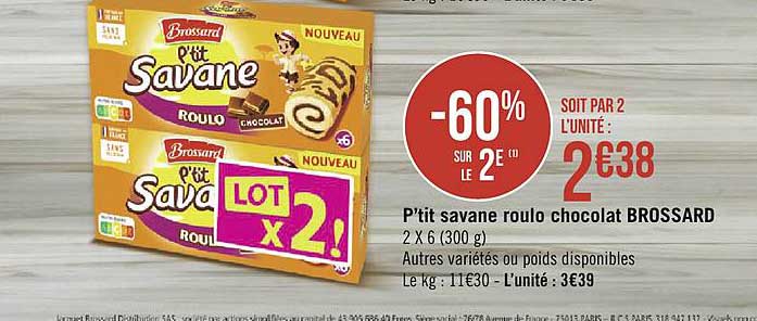 p'tit savane roulo chocolat brossard -60% sur le 2e