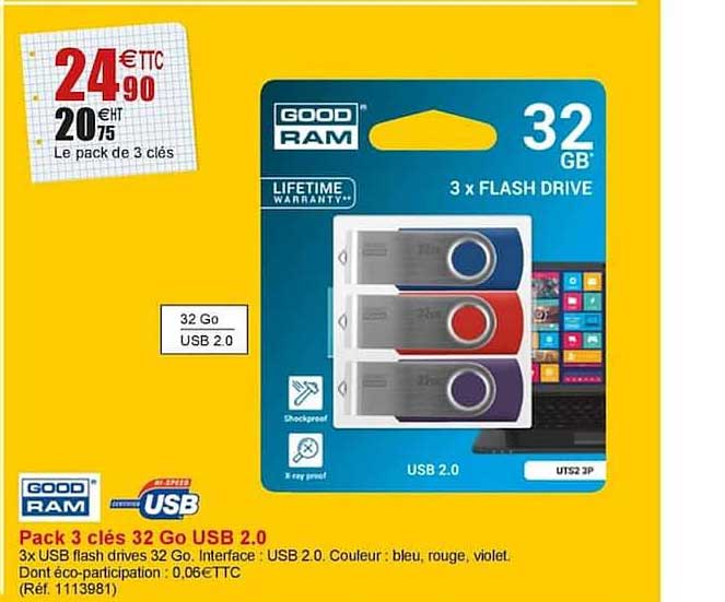 pack 3 clés 32 go usb 2.0 good ram