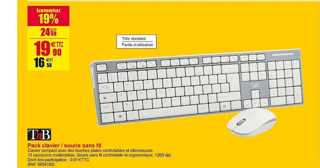 Pack Clavier Souris Sans Fil Tnb