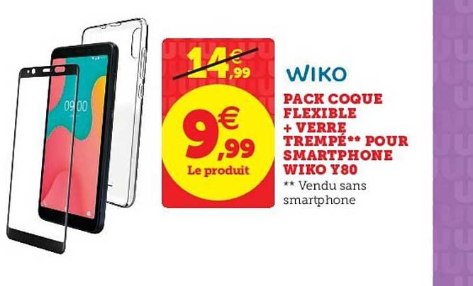 pack coque flexible + verre trempé pour smartphone wiko y80