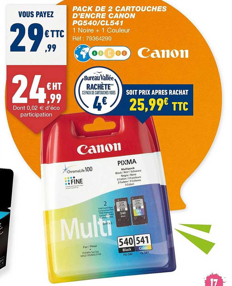 pack de 2 cartouches d encre canon pc540 cl541