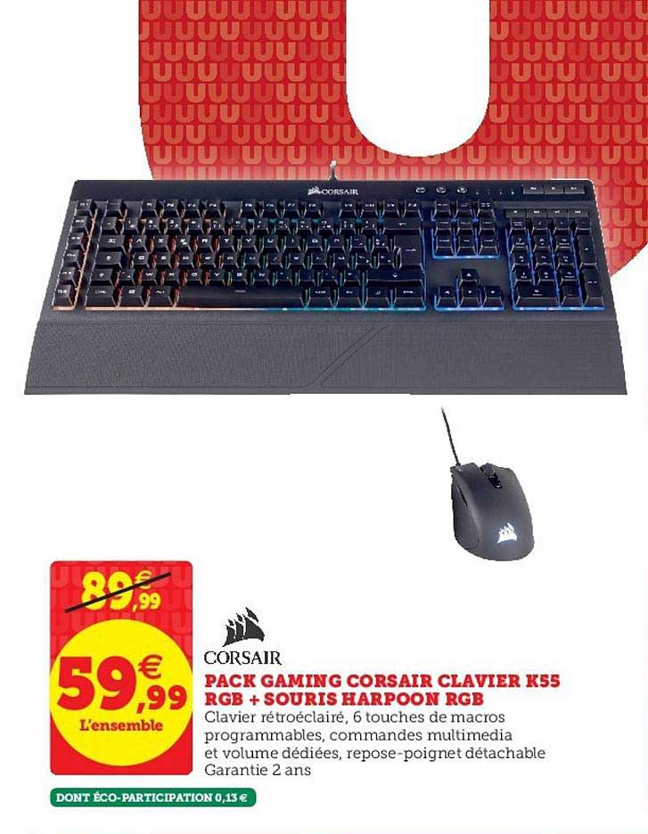 pack gaming corsair clavier k55 rgb + souris harpoon rgb