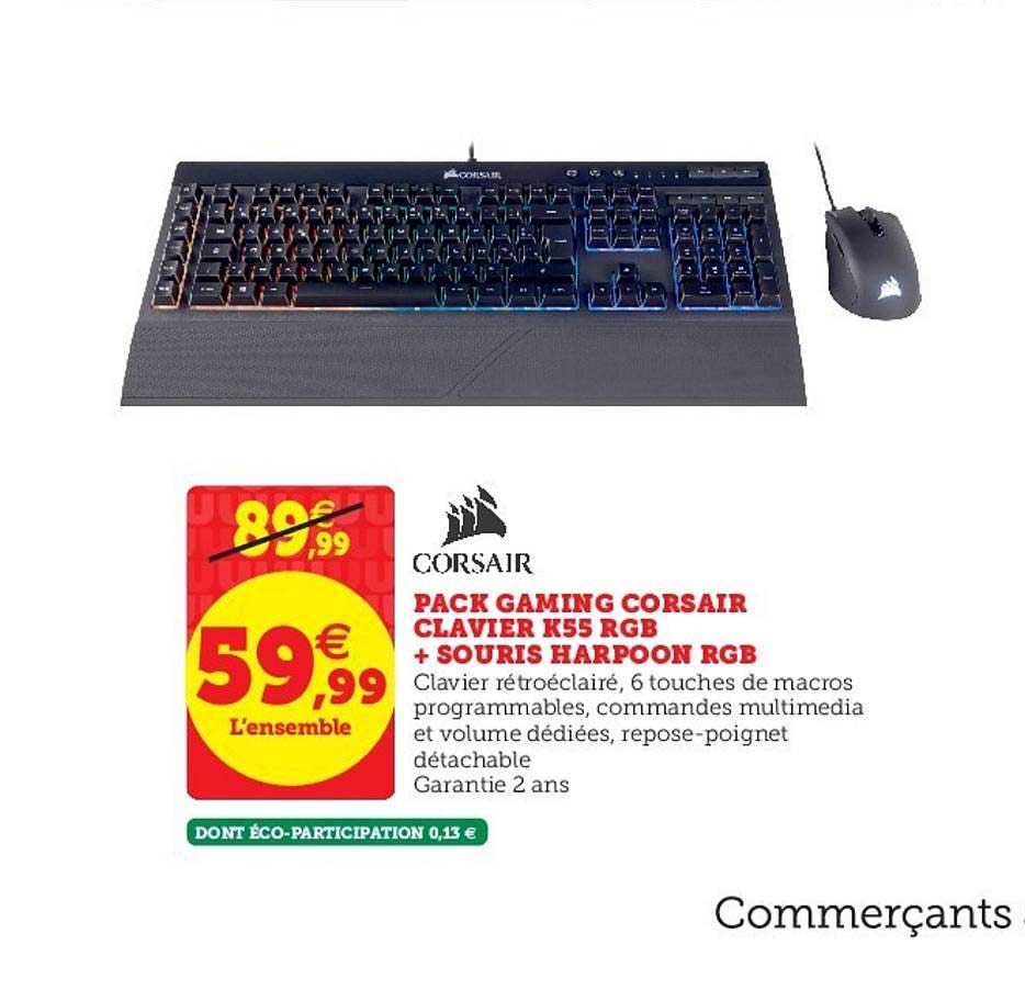 Pack Gaming Corsair Clavier K55 Rgb + Souris Harpoon Rgb