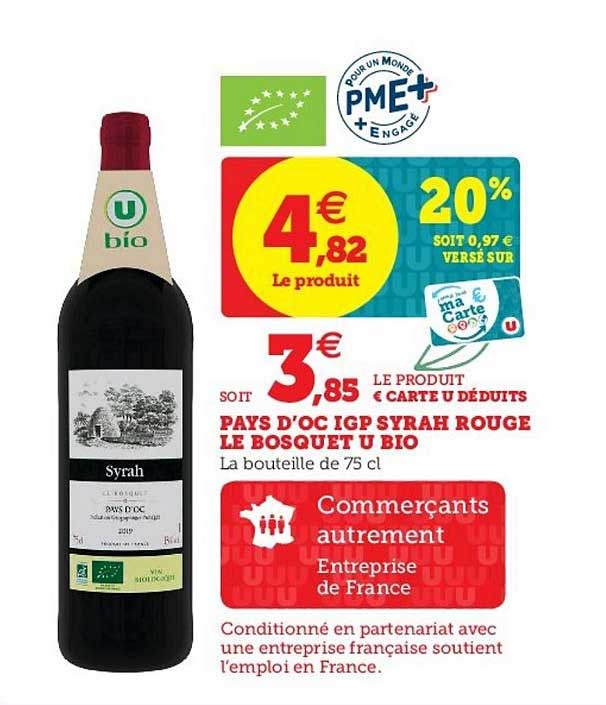 pays d oc igp syrah rouge le bosquet u bio