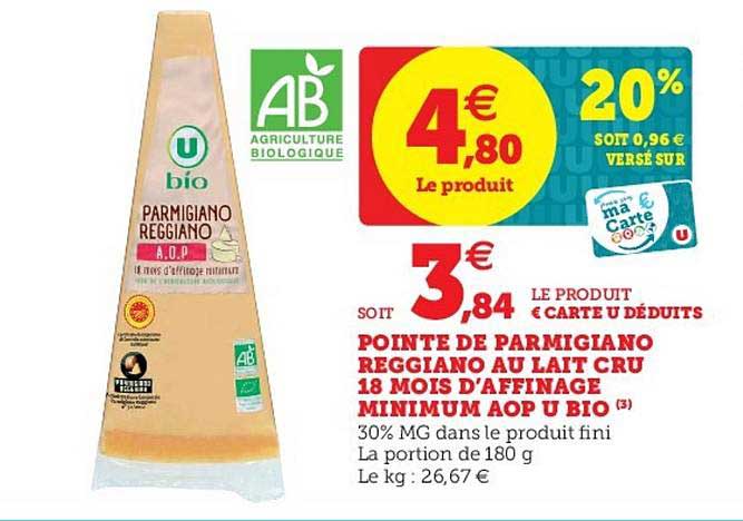 pointe de parmigiano reggiano au lait cru aop u bio 18 mois d affinage minimum