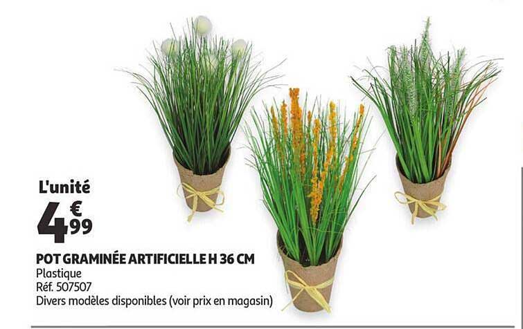 Pot Graminée Artificielle H 36 Cm