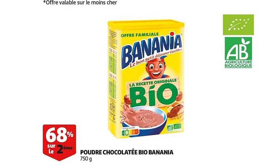 poudre chocolatée bio banania 68% sur le 2e