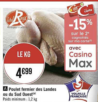 poulet fermier des landes ou du sud ouest label rouge