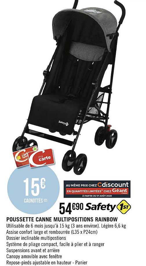 poussette canne multipositions rainbow safety 1st