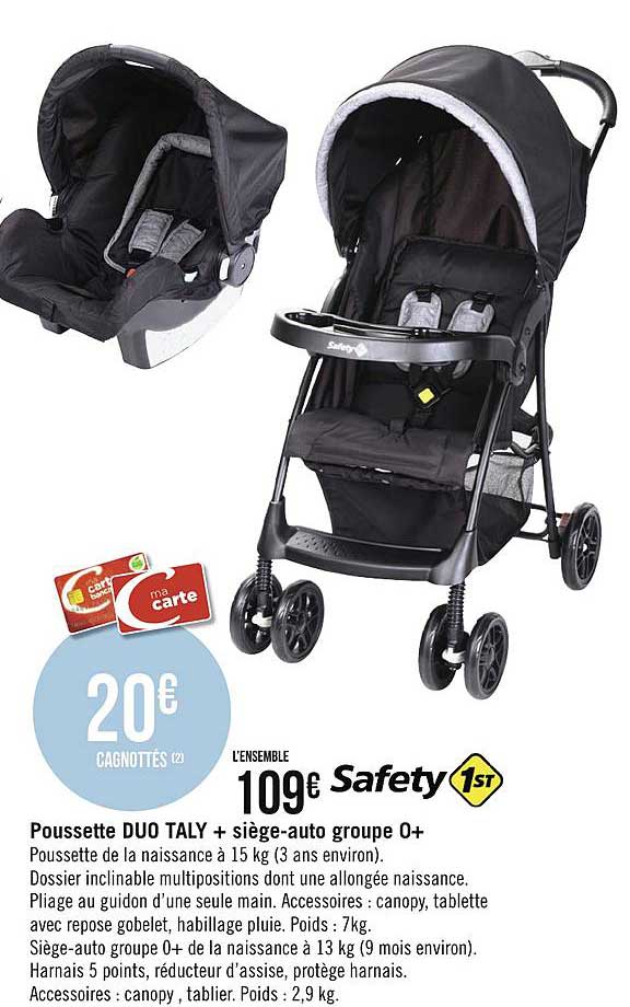 poussette duo taly + siège auto groupe o+ safety 1st