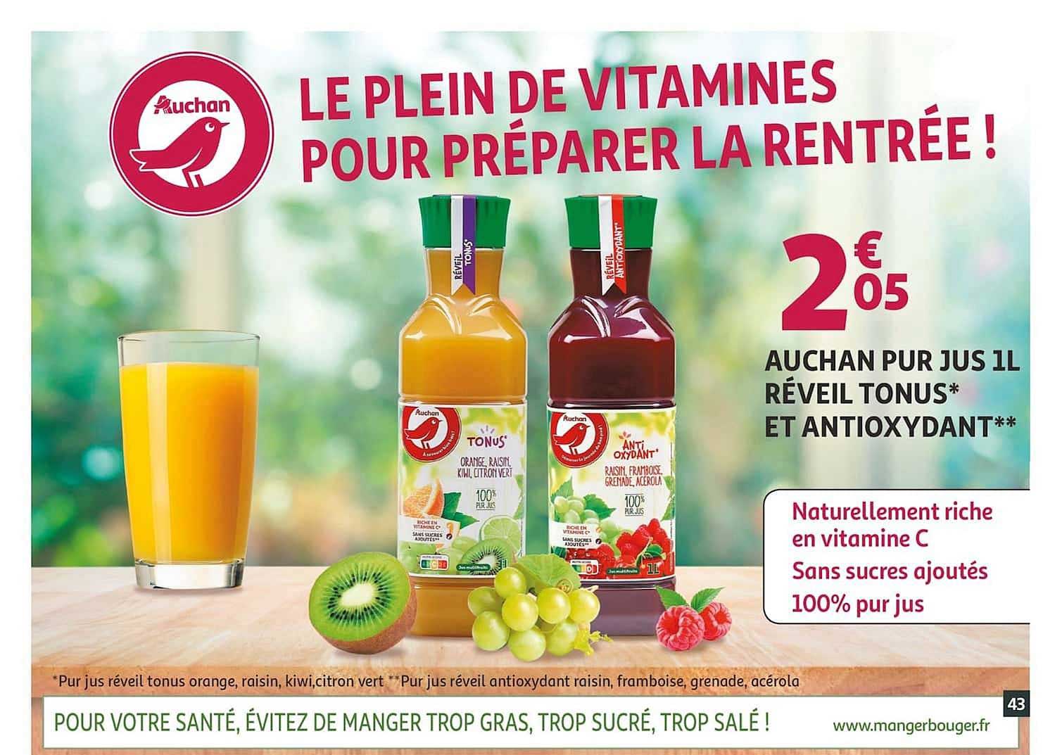 pur jus 1 litre réveil tonus et antioxydant auchan
