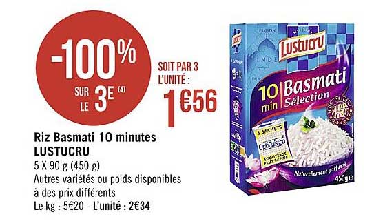 riz basmati 10 minutes lustucru -100% sur le 3e