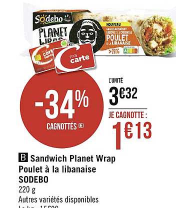 sandwich planet wrap poulet à la libanaise sodebo