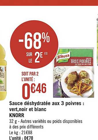 Sauce Déshydratée Aux 3 Poivres Vert Noir Et Blanc Knorr -68% Sur Le 2e