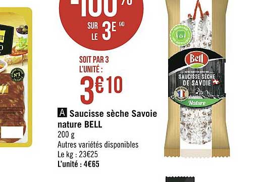 Saucisse Sèche Savoie Nature Bell -100% Sur Le 3e