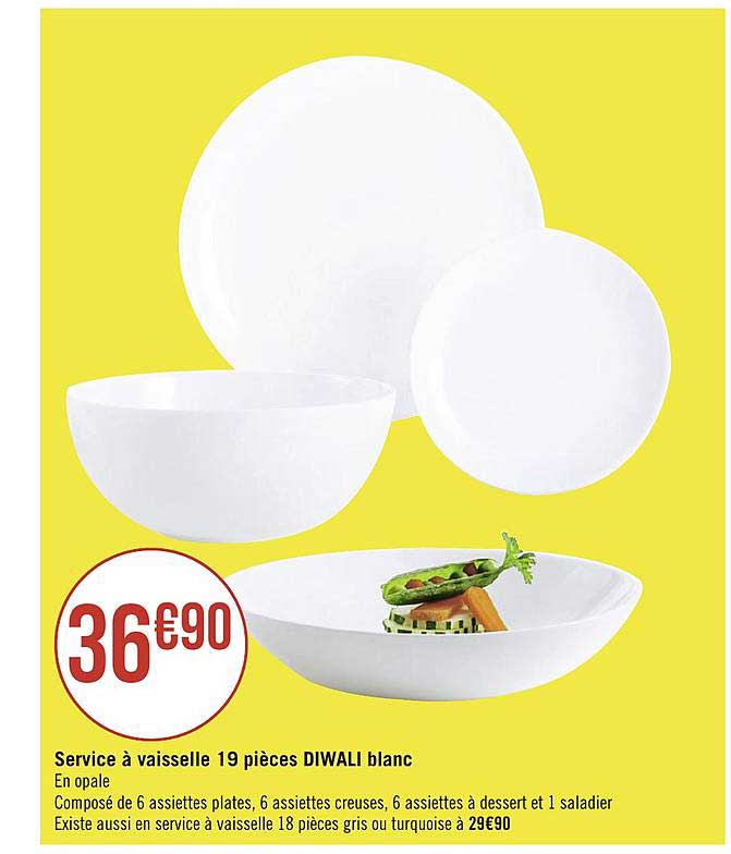 Service à Vaiselle Blanc 19 Pièces Diwali