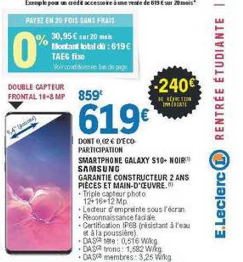 smartphone galaxy s10+ noir samsung