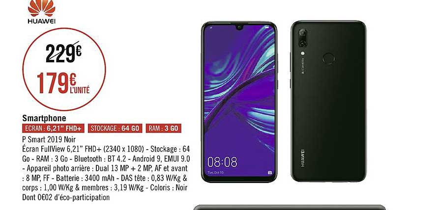smartphone huawei p smart 2019 noir