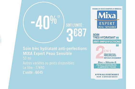 soin très hydratant anti perfections mixa expert peau sensible