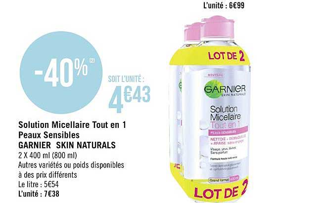 solution micellaire tout en 1 peaux sensibles garnier skin naturals