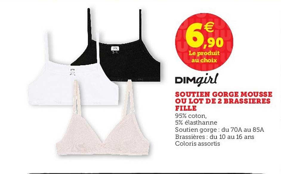 soutien gorge mousse ou lot de 2 brassières fille dimgirl