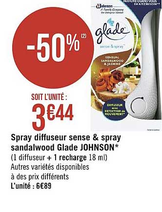 spray diffuseur sense & spray glade sandalwood glade johnson