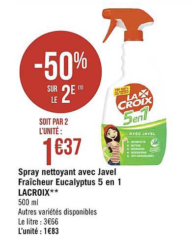 Spray Nettoyant Avec Javel Fraîcheur Eucalyptus 5 En 1 Lacroix -50% Sur Le 2e