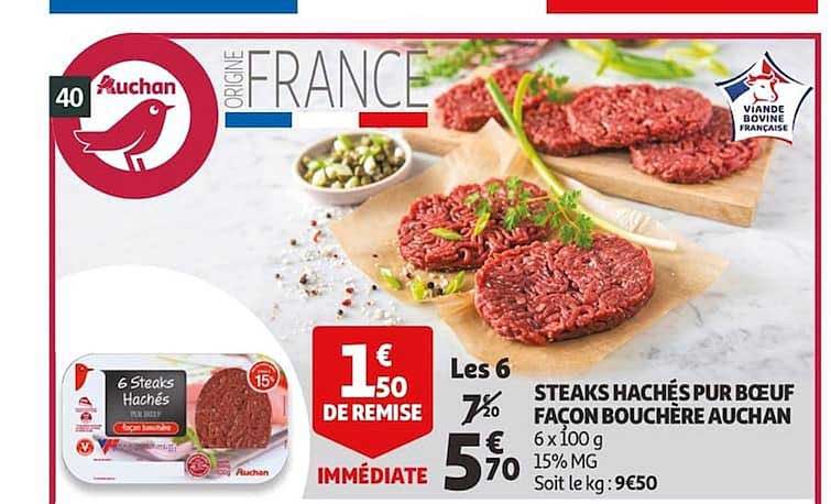 steaks hachés pur boeuf façon bouchère auchan