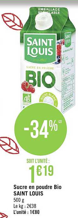 sucre en poudre bio saint louis