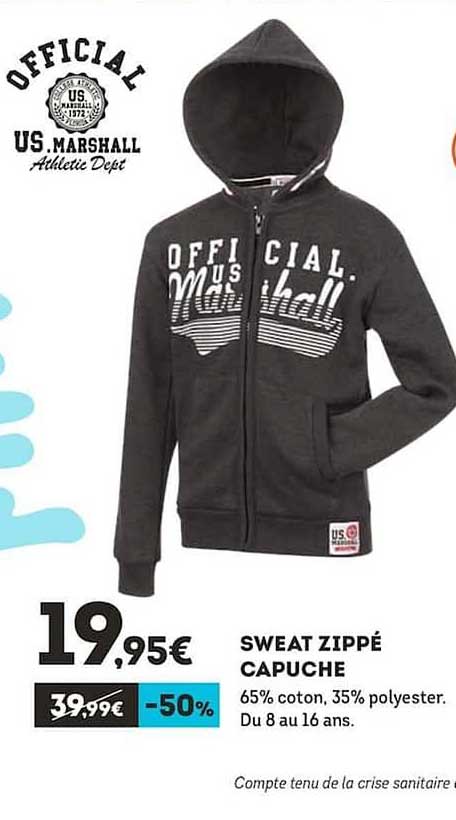 sweat zippé capuche official us.marshall